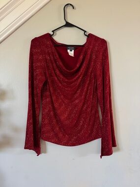 Xscape Red Glitter Cowl Neck Top